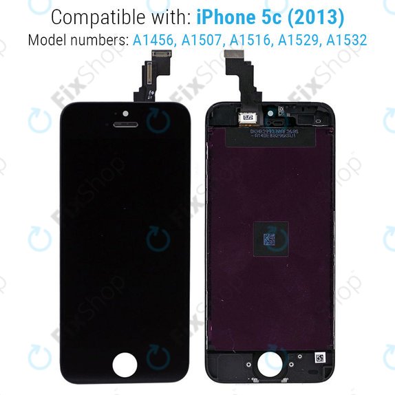 Schermo per iPhone 5C, Black, Vetro touch con cornice