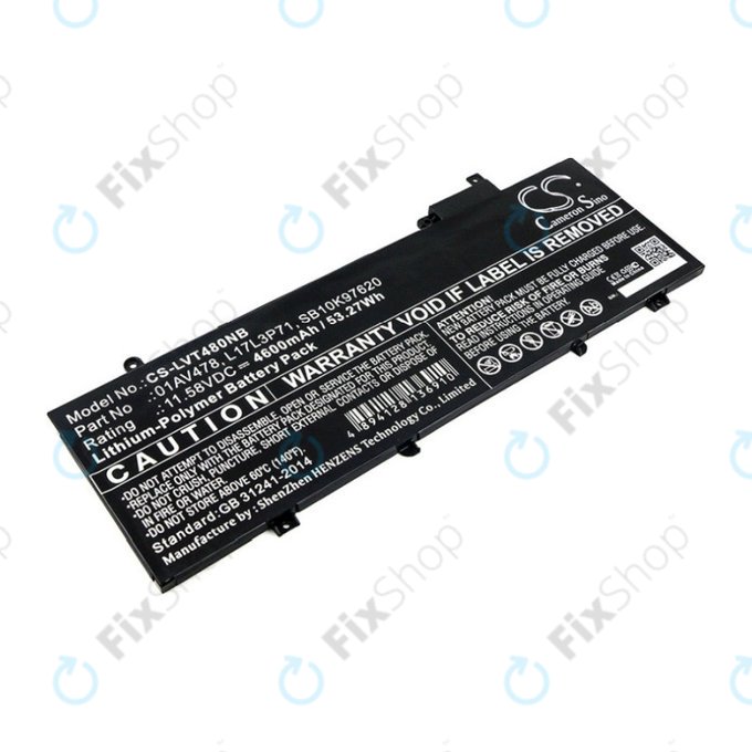 Batteria per Lenovo ThinkPad T480S, 01AV478, Li-Pol, 4600mAh, 11.58V, HQ