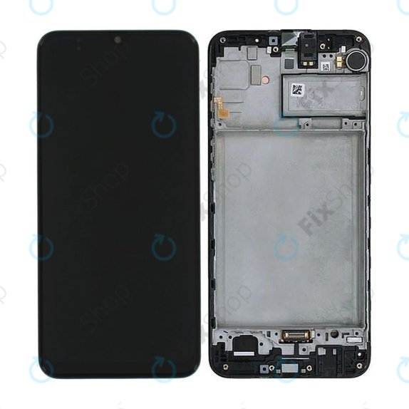 Schermo per Samsung M21 M215F, Black, Vetro touch con cornice, GH82-22509A, GH82-22836A, GH82-21266A, GH82-21265A, Genuine Service Pack