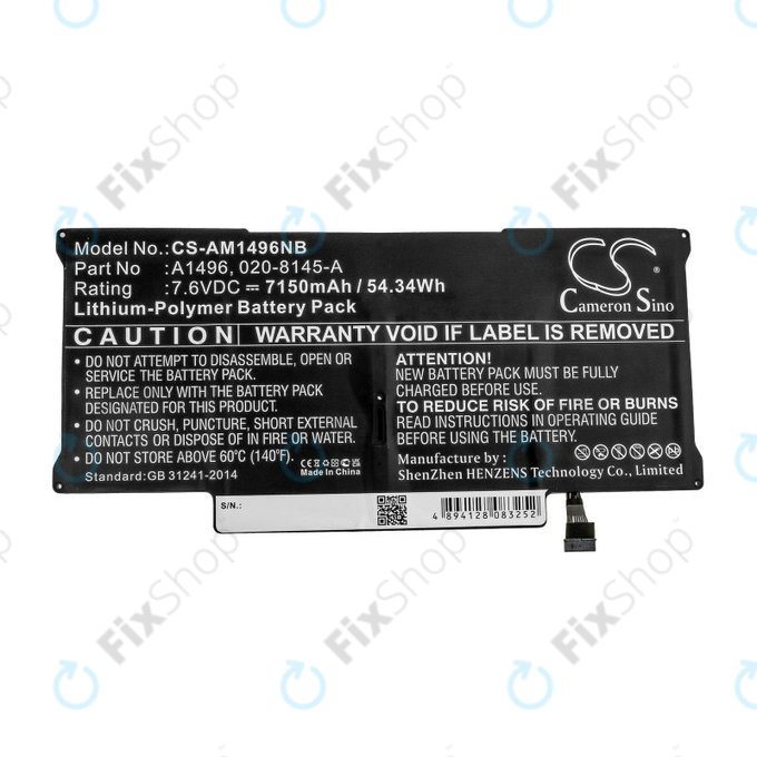 Batteria A1496 per MacBook Air 13" A1466 (Mid 2013 - Mid 2017), 7150mAh, HQ