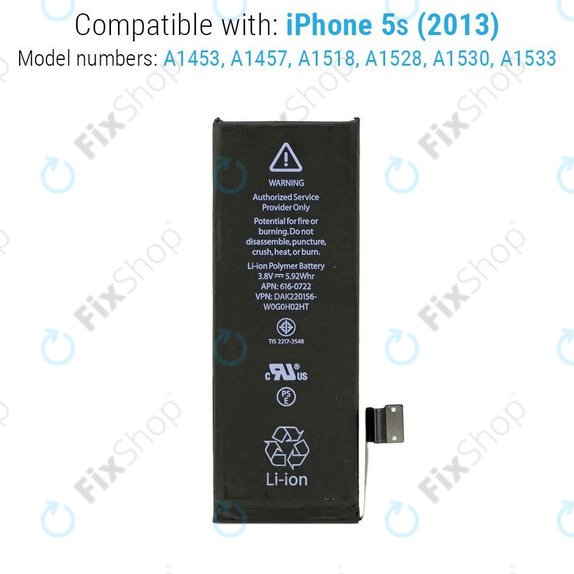 Batteria per iPhone 5S, 1560mAh, FixPremium