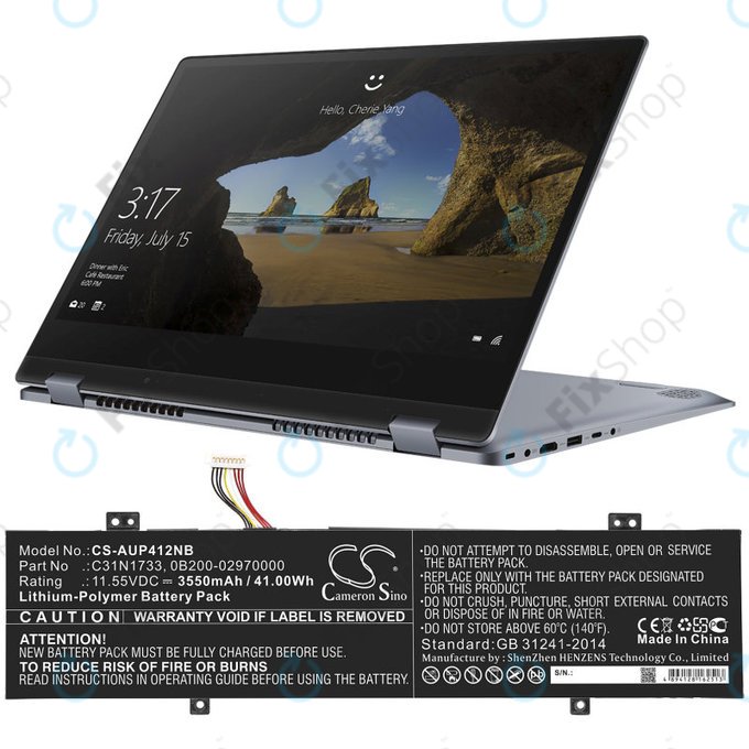 Batteria per Asus VivoBook Flip 14 TP412FA/UA, C31N1733, Li-Pol, 3550mAh, 11.55V, HQ