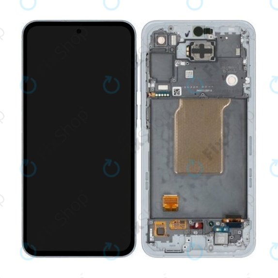 Schermo per Samsung A55 A556B, Awesome Iceblue, Vetro touch con cornice, GH82-34305B, Genuine Service Pack