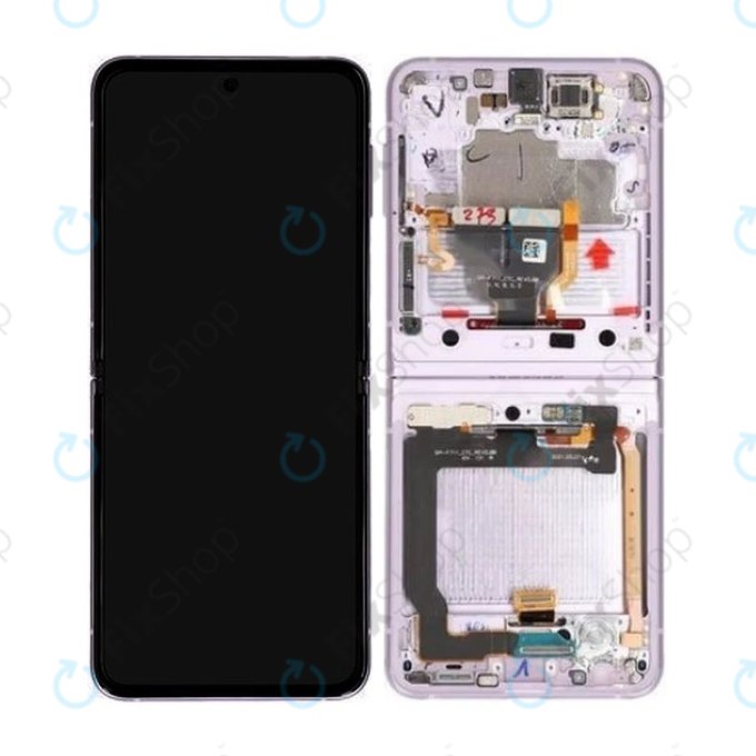 Schermo per Samsung Z Flip 3 F711B, Lavender, Vetro touch con cornice, GH82-26273D, GH82-27244D, Genuine Service Pack