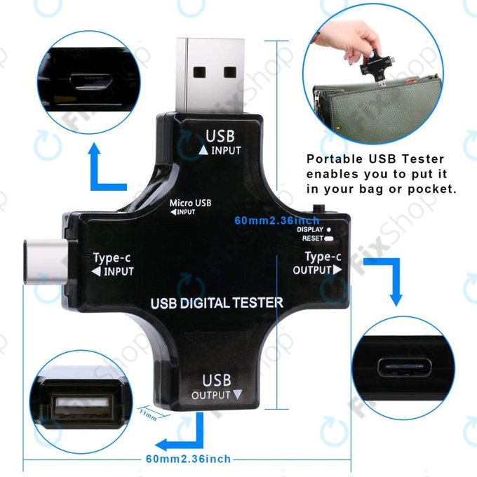Tester digitale USB con USB-C e USB 3.0, Eversame 2in1