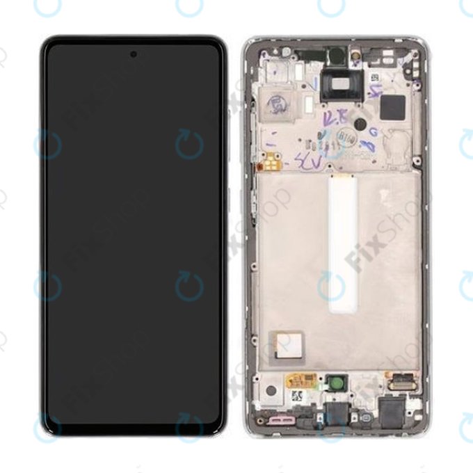 Schermo per Samsung A52s 5G A528B, Awesome White, Vetro touch con cornice, GH82-26861D, GH82-26863D, GH82-26910D, GH82-26909D, Genuine Service Pack