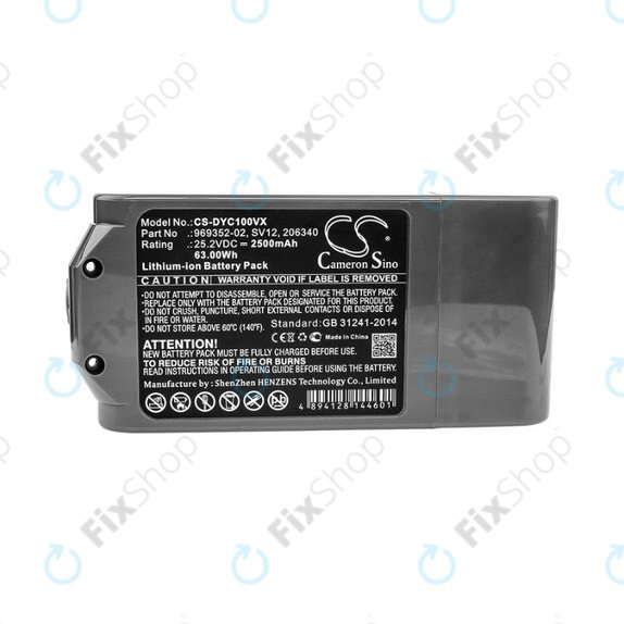 Batteria per Dyson V10, 969352-02, SV12, 206340, Li-Ion, 2500mAh, 25.2V, HQ