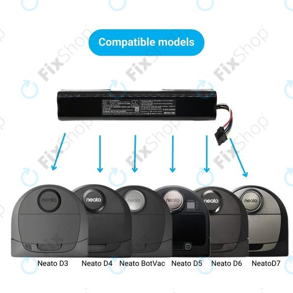 Batteria per Neato Botvac D3, D4, D5, D6, D7-seriess, 945-0225, 205-0011, 205-0013, Li-Ion, 4200mAh, 14.4V, HQ