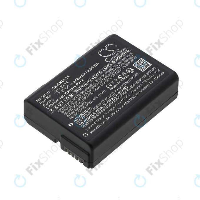 Batteria per Nikon D3100 DSLR, EN-EL14, Li-Ion, 900mAh, 7.4V, HQ