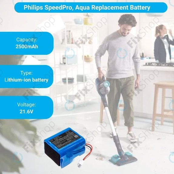 Batteria per Philips SpeedPro, SpeedPro Aqua, INR18650C25, Li-Ion, 2500mAh, 21.6V, HQ