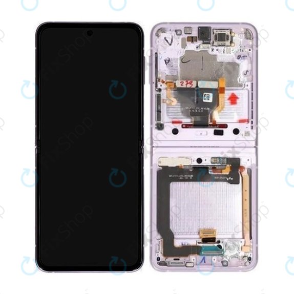 Schermo per Samsung Z Flip 3 F711B, Lavender, Vetro touch con cornice, GH82-26273D, GH82-27244D, Genuine Service Pack