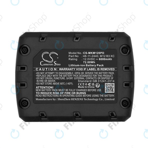 Batteria per Milwaukee M12 Redlithium XC 4.0, M12 B3 XC, M12 B4 XC, Li-Ion, 6000mAh, 12V, HQ