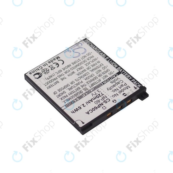 Batteria per Casio Exilim Zoom EX-Z19, EX-Z85, EX-Z9, NP-60, Li-Ion, 720mAh, 3.7V, HQ
