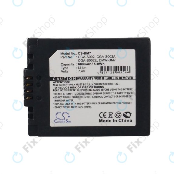 Batteria per Panasonic DMC-FZ10, CGA-S002, Li-Ion, 680mAh, 7.4V, HQ