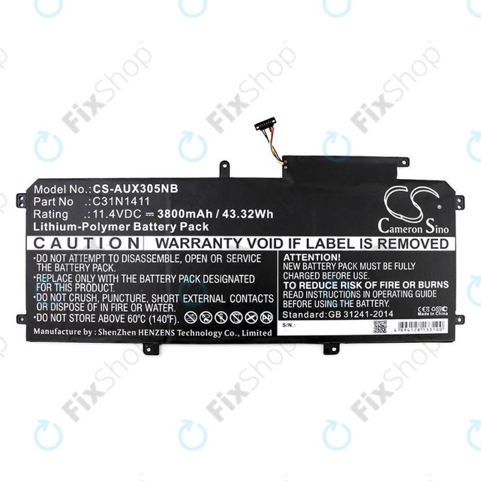 Batteria per Asus Zenbook UX305, C31N1411, Li-Pol, 3800mAh, 11.4V, HQ