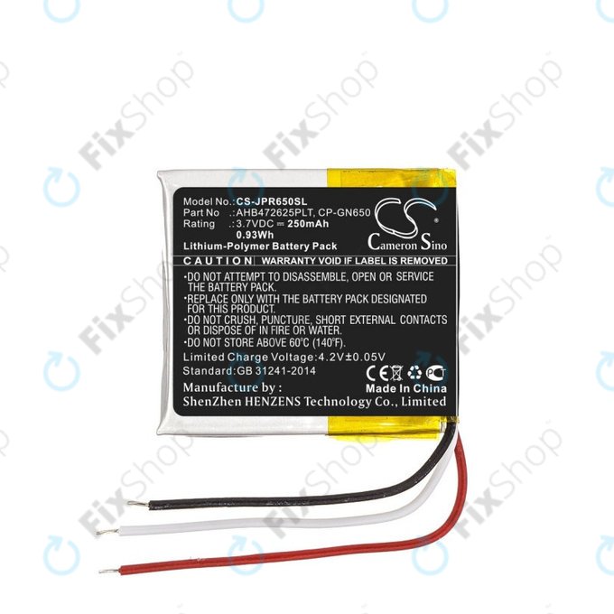 Batteria per Jabra Evolve 65, 80, AHB472625PLT, Li-Pol, 3.7V, 250mAh, HQ
