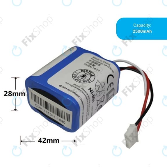 Batteria per iRobot Braava 2000, 300, 380, 380T, 381, 390, Mint 5200, Mint Plus 5200, Proscenic JOJO Professional, GPRHC202N026, 4409709, W206001001399, Ni-MH, 2500mAh, 7.2V