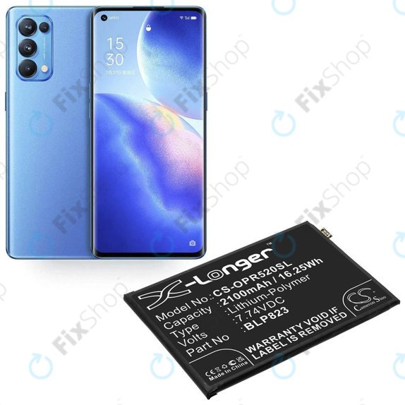 Batteria per Oppo Reno 5 Pro, 2100mAh, Li-Pol, 7.74 V, BLP823, HQ