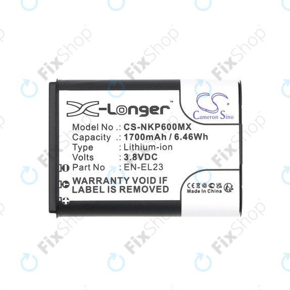 Batteria per Nikon Coolpix, EN-EL23, Li-Ion, 1700mAh, 3.8V, HQ