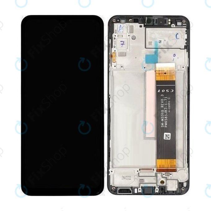 Schermo per Samsung M23 5G M236B, Black, Vetro touch con cornice, GH82-28487A, GH82-28488A, GH82-28492A, Genuine Service Pack
