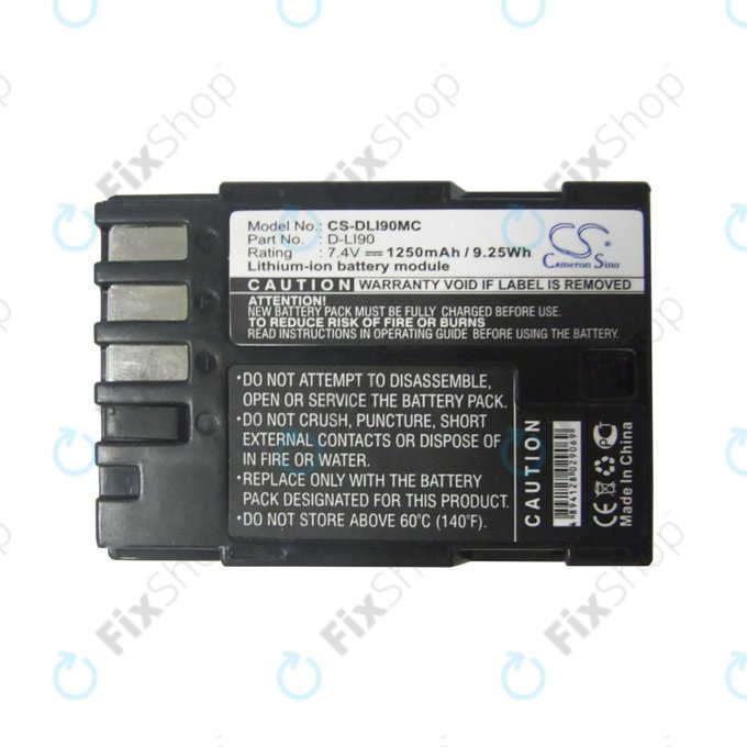 Batteria per Pentax 645d, K-5, D-LI90, Li-Ion, 1250mAh, 7.4V, HQ
