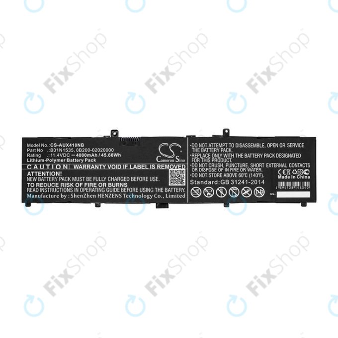 Batteria per Asus UX310, UX310UAK, UX410UQ, B31N1535, Li-Pol, 4000mAh, 11.4V, HQ