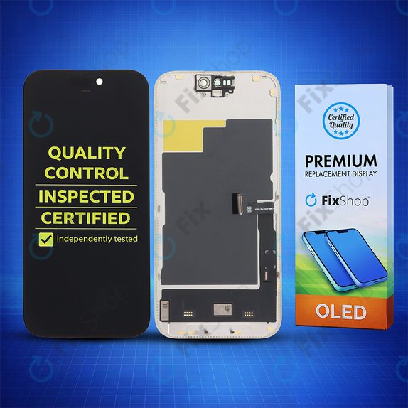 Schermo Soft OLED 120Hz per iPhone 15 Pro, Vetro touch con cornice, FixPremium
