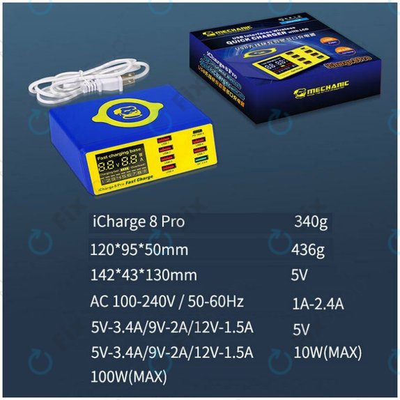 Stazione di ricarica USB con USB-C, USB 3.0 e caricatore wireless, Mechanic iCharge 8 Pro