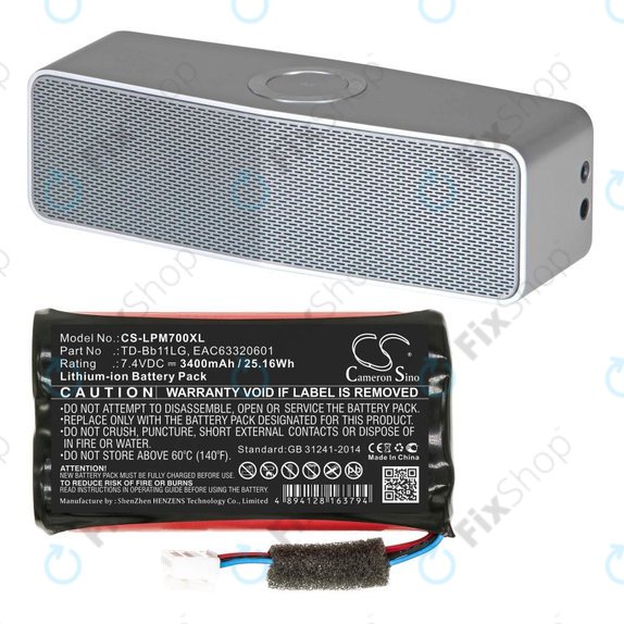 Batteria per LG Music Flow P7, Xboom Go PK7, TD-Bb11LG, Li-Ion, 3400mAh, 7.4V, HQ