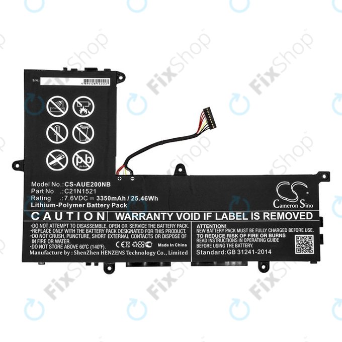 Batteria per Asus VivoBook E200, L200, Eeebook X206, C21N1521, Li-Pol, 3350mAh, 7.6V, HQ