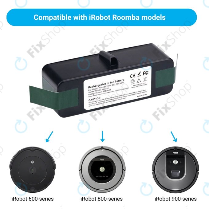 Batteria per iRobot Roomba 600, 800, 900-seriess, 4502233, 4374392, 2130LI, Li-Ion, 5800mAh, 14.8V