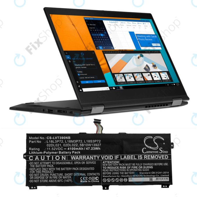 Batteria per Lenovo ThinkPad X390, Yoga X390, 02DL021, Li-Pol, 4100mAh, 11.52V, HQ