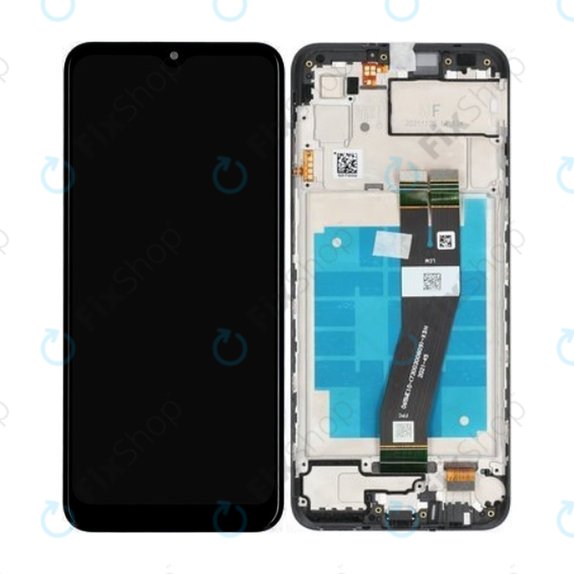 Schermo per Samsung A03 A035G, Black, Vetro touch con cornice, GH81-21626A, Genuine Service Pack