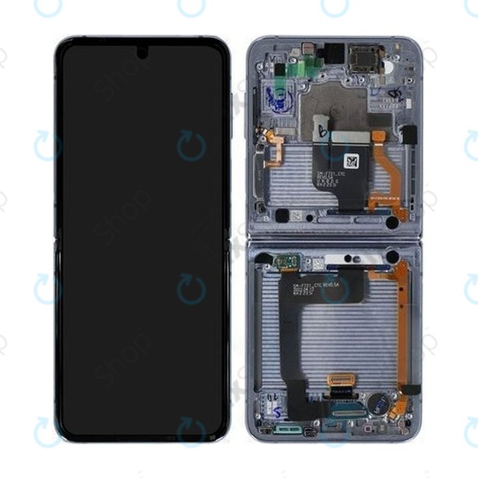 Schermo per Samsung Z Flip 4 F721B, Blue, Vetro touch con cornice, GH82-29440D, GH82-30238D, GH82-30239D, GH82-29441D, Genuine Service Pack