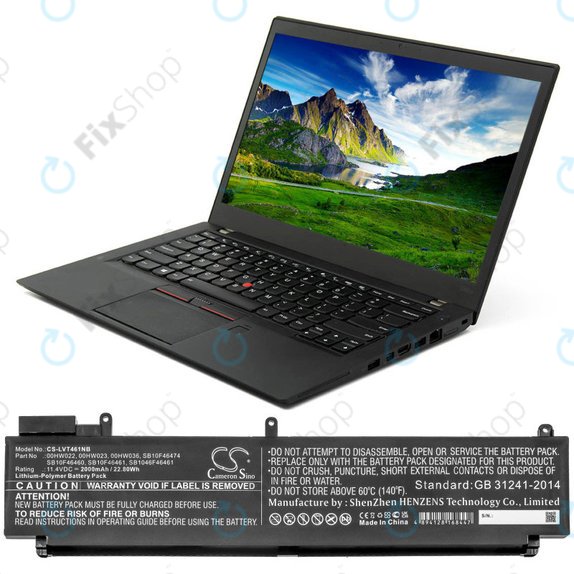 Batteria per Lenovo ThinkPad T460s, T470s, 00HW022, Li-Pol, 2000mAh, 11.4V, HQ