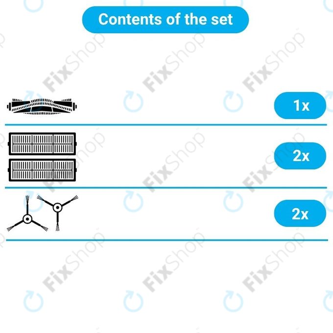 Set di ricambio per Xiaomi Roborock S5 Max, S6, S6 MaxV, S6 Pure, Xiaowa E3 (1x spazzola principale, 2x filtro, 2x spazzola laterale - Bianco)