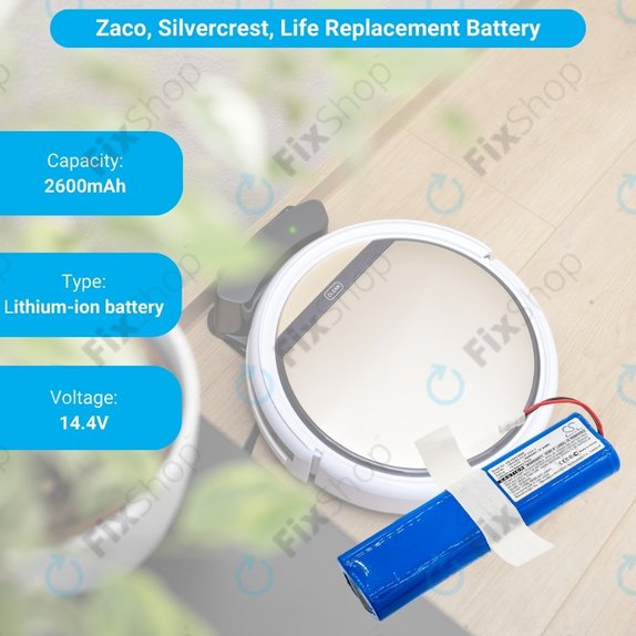 Batteria per Zaco V3, V40, V5s Pro, V5x, Silvercrest SSWR A1, SSWR B1, SSR 3000 A1, 18650B4-4S1P-AGX-2, Li-Ion, 2600mAh, 14.4V, HQ
