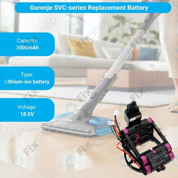 Batteria per Gorenje SVC-seriess, 861789, Li-Ion, 3000mAh, 18.0V, HQ