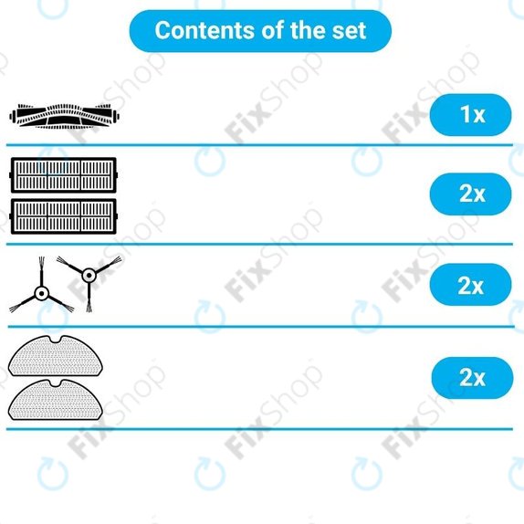 Set di ricambio per Xiaomi Mi Robot Vacuum Mop (Mijia 1C), 2 (Mijia 2C) 2 Pro+ (Mijia 1T) (1x Spazzola principale, 2x Filtri, 2x Spazzole laterali, 2x Panni mop)