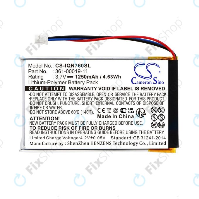 Batteria per Garmin Nüvi 700, 710, 760, 765, Nüvi 3590, 361-00019-11, Li-Pol, 1250mAh, 3.7V, HQ