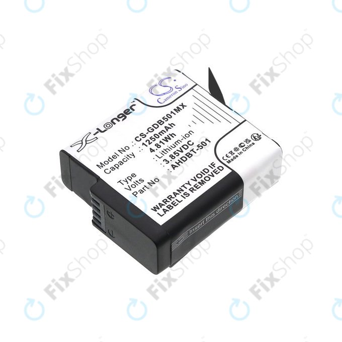 Batteria per Gopro Hero 8, Hero 6, AHDBT-501, Li-Ion, 1250mAh, 3.85V, HQ