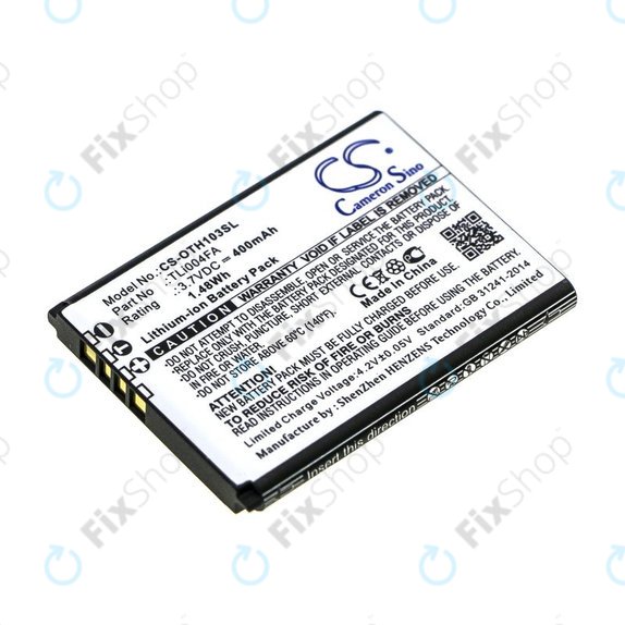 Batteria per Alcatel OneTouch 1013, 1035D, 1046D, TLi004FA, Li-Ion, 3.7V, 400mAh, HQ