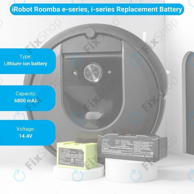 Batteria per iRobot Roomba e-seriess, i-seriess, ABL-D1, 4624864, ABL-D2, Li-Ion, 6800mAh, 14.4V, HQ