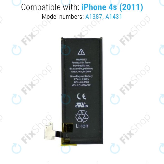 Batteria per iPhone 4S, 1430mAh
