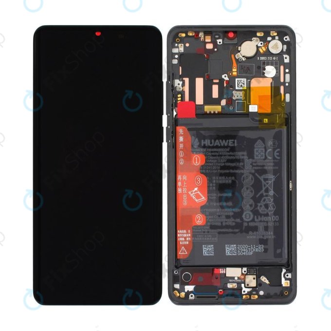 Schermo per Huawei P30 Pro, P30 Pro 2020, Vetro touch con cornice, batteria, Black, 02352PBT, 02355UMW, 02354NAK, 02355UNB, Genuine Service Pack