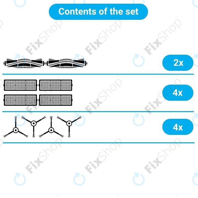 Set di ricambio per Rowenta X-Plorer S75s (2x Spazzole principali, 4x Filtri, 4x Spazzole laterali)