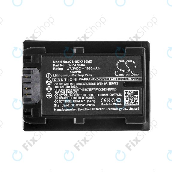 Batteria per Sony FDR-AX33, 40, 45, 53, 60, 700, P33, HDR-CX450, 625, NP-FV50A, Li-Ion, 1030mAh, 7.3V, HQ