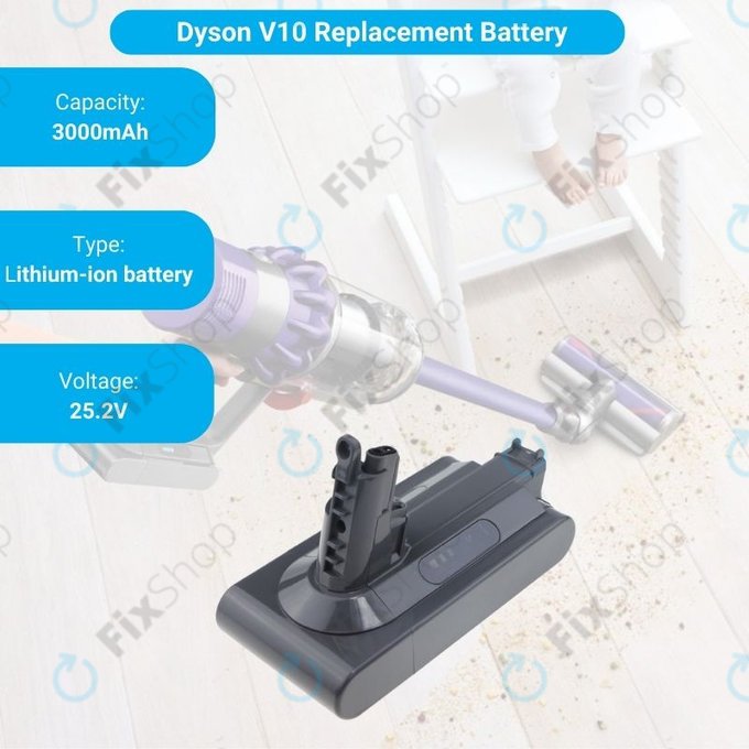 Batteria per Dyson V10, 969352-02, SV12, 206340, Li-Ion, 3000mAh, 25.2V, HQ