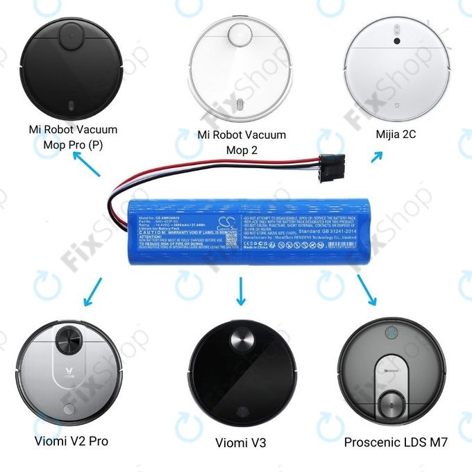 Batteria per Xiaomi Mi Robot Vacuum Mop Pro (P), 2 (Mijia 2C), Viomi V2 Pro, Proscenic LDS M7, STYJ02YM, MH1-4S1P-SC, Li-Ion, 2600mAh, 14.4V, HQ