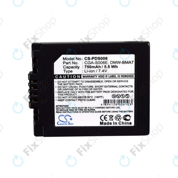 Batteria per Panasonic Lumix DMC-FZ7, FZ8, FZ18, FZ28, FZ30, FZ35, FZ38, FZ50, Leica V-Lux 1, DMW-BMA7, Li-Ion, 750mAh, HQ
